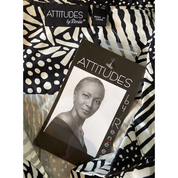 NWT Attitudes by Renee Button Front Printed Shirt Jacket Size 3X Women’s Black - Picture 4 of 8